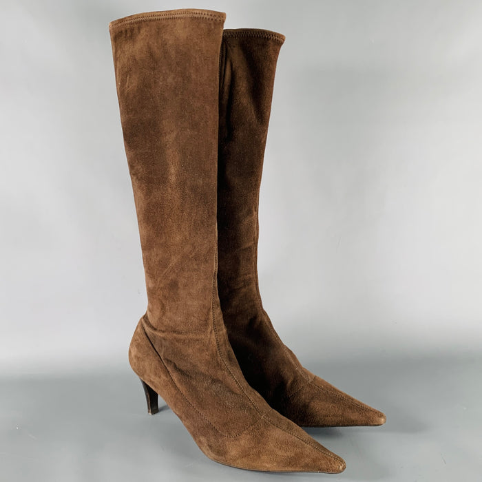 PRADA Size 7.5 Brown Suede Pointed Toe Side Zipper Boots