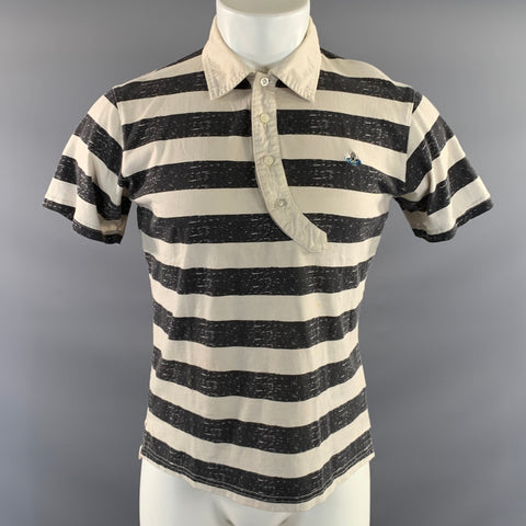 VIVIENNE WESTWOOD Size L White Grey Stripe Cotton Polo