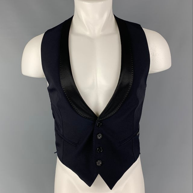 DIRK BIKKEMBERGS Size 36 Navy Black Polyester Blend Vest