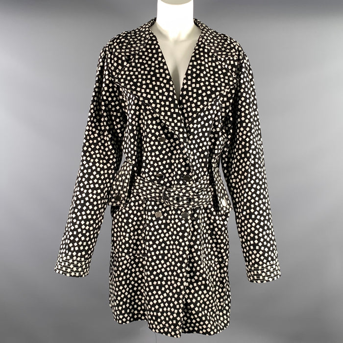 ARMANI COLLEZIONI Size M Black White Cotton Blend Squares Trench Coat