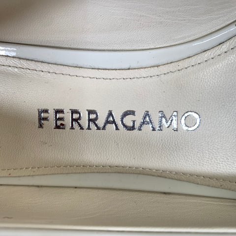 FERRAGAMO SS2020 Size 7.5 White Leather Bow Slip On Flats