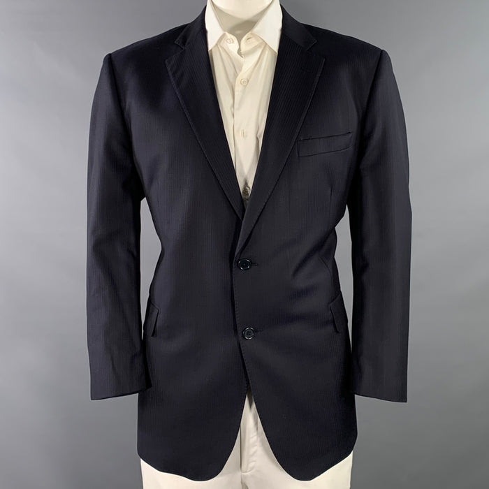 ERMENEGILDO ZEGNA Vintage Size 46 Navy Textured Stripe Wool Silk Slim Fit Sport Coat