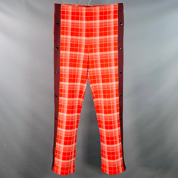 MARNI Size 34 Red White Plaid Viscose Blend Drawstring Casual Pants