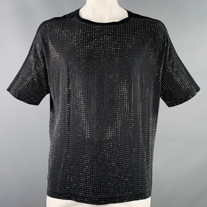 GUCCI Size XL Black Grey Studded Silk Dolman Sleeve T-shirt