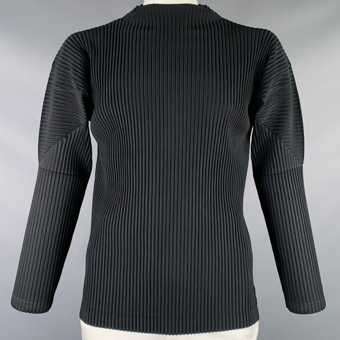 ISSEY MIYAKE Size L Black Polyester Pleated Pullover