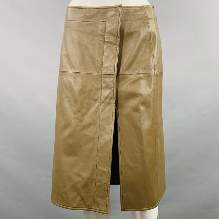 BOTTEGA VENETA Size 2 Green Olive Lambskin Leather Pencil Skirt