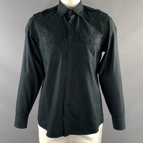 GUCCI AW2008 Size XL Black Cotton Button Up Long Sleeve Shirt