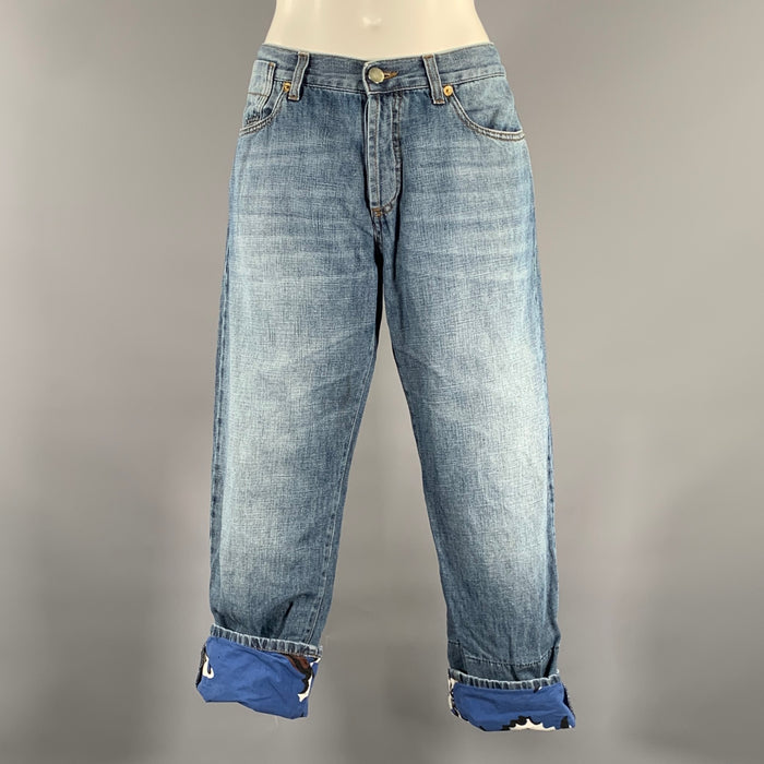 MARNI Size M Blue Brown Cotton Linen Casual Pants