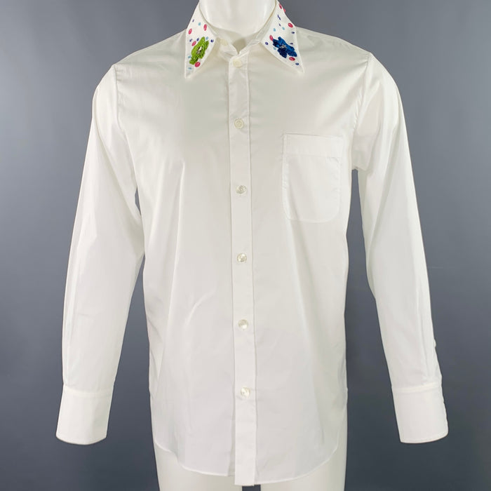 MARNI Size XS White Sequined Cotton Oversized Long Sleeve Shirt