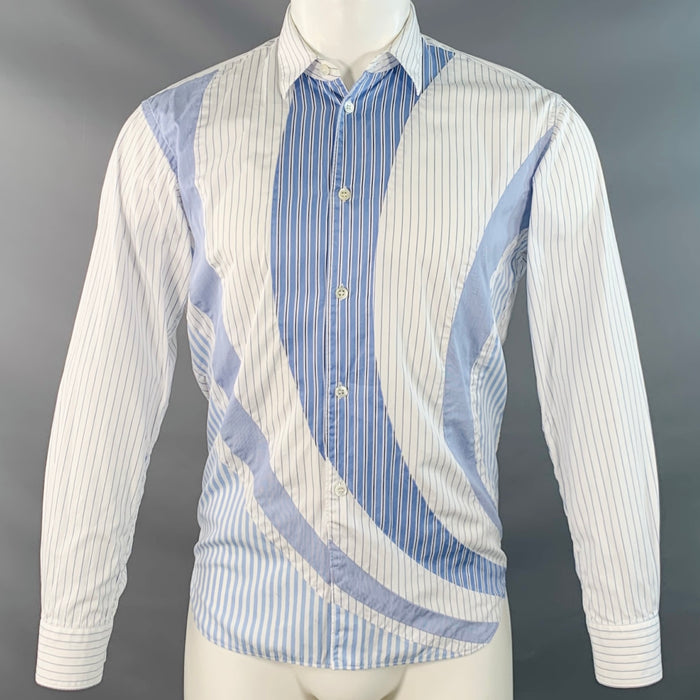 COMME des GARCONS SHIRT Size XS White Blue Patchwork Stripe Cotton Long Sleeve Shirt