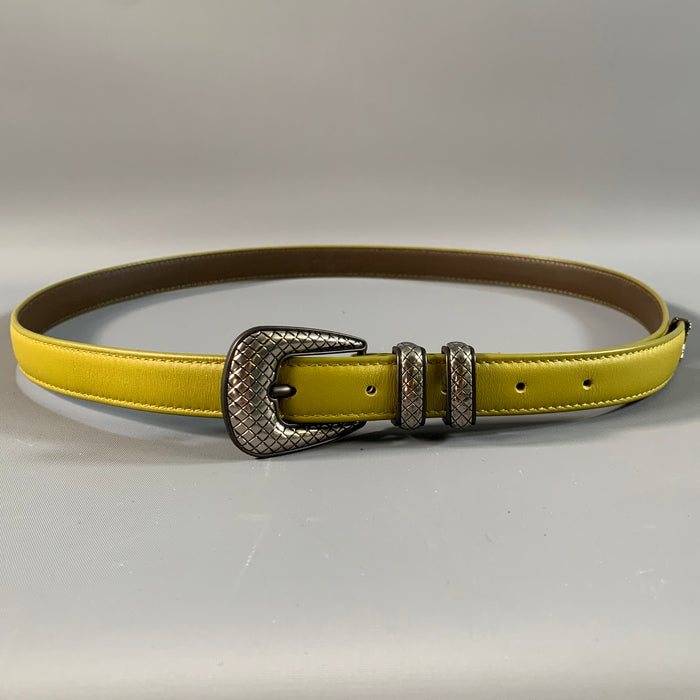 BOTTEGA VENETA Size 38 Green Brown Solid Leather Belt