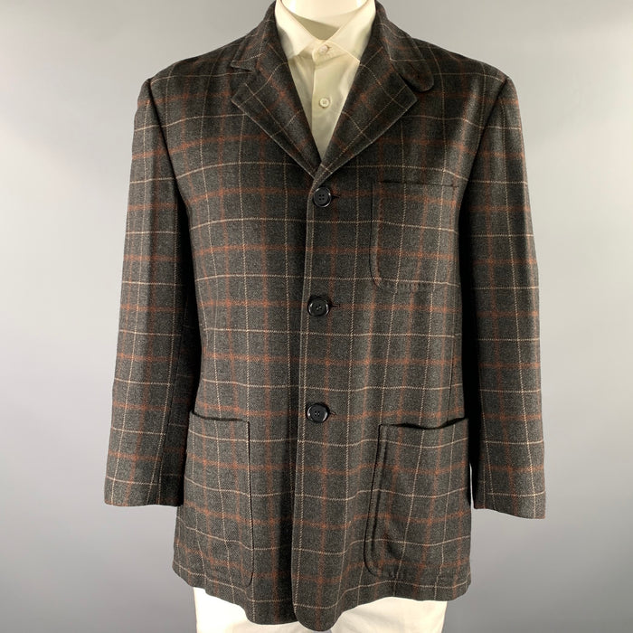 KITON Size 40 Grey Brown Plaid Cashmere Notch Lapel Sport Coat