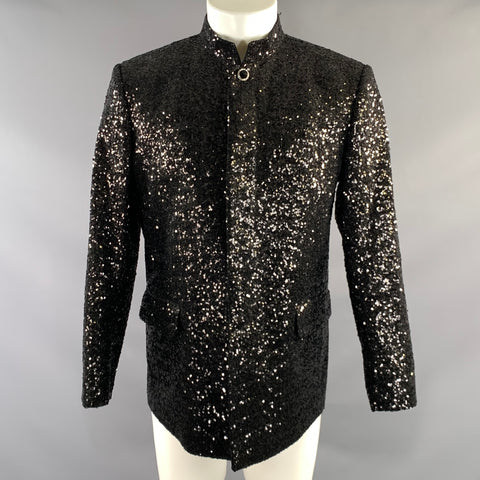 CUSTOM MADE Size M Black Sequined Nehru Collar Jacket