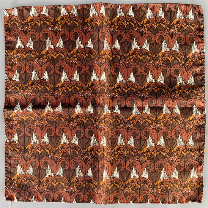 PRADA Brown White Abstract Floral Pocket Square