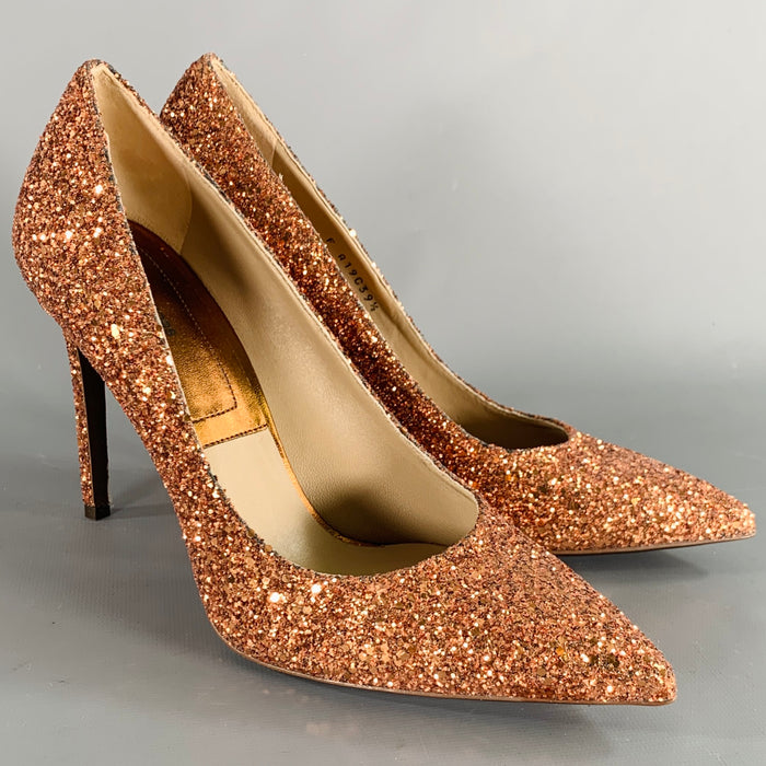 MICHAEL KORS COLLECTION Size 9.5 Copper Glittered Leather Trim Stiletto Pumps