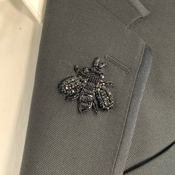 DOLCE & GABBANA Size 38 Regular Black Bee Applique Wool Blend Sport Coat