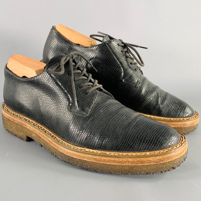 DRIES VAN NOTEN Size 7 Black Tan Leather Embossed Derby Shoes
