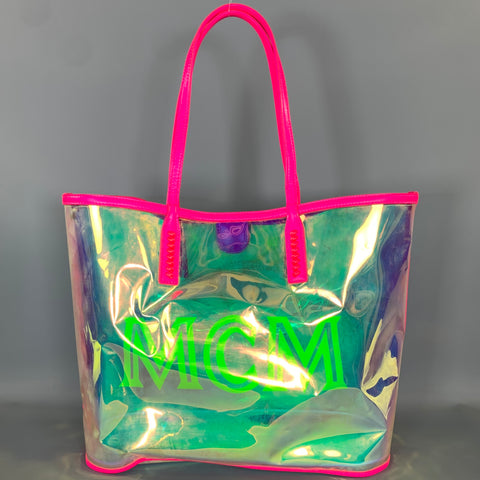 MCM SS2019 Pink Neon PVC Metallic Tote Bag