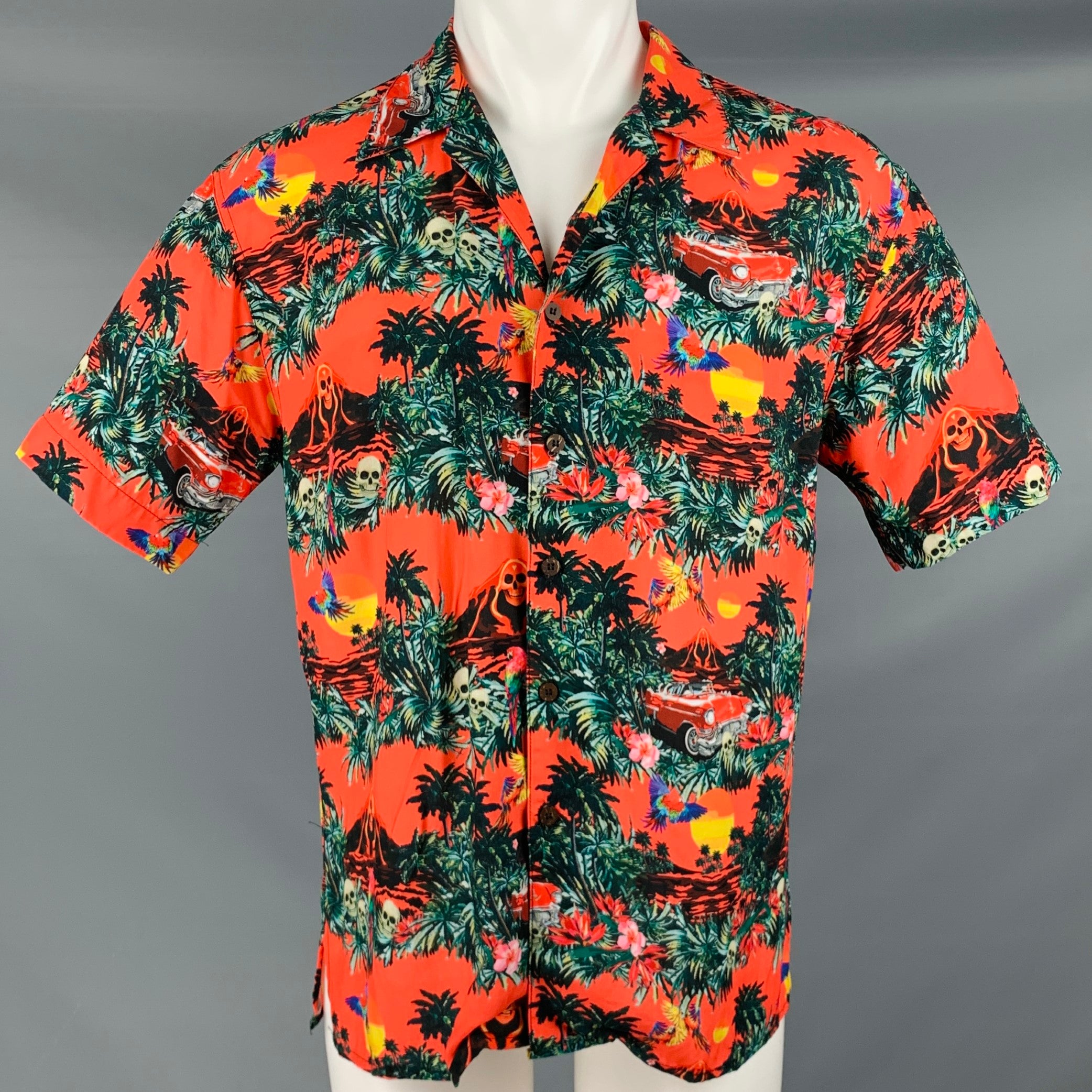 MAUNA KEA Camisa Manga Corta Hawaiana Viscosa Naranja Multicolor Talla S –  Sui Generis Designer Consignment, image size:2084x2084