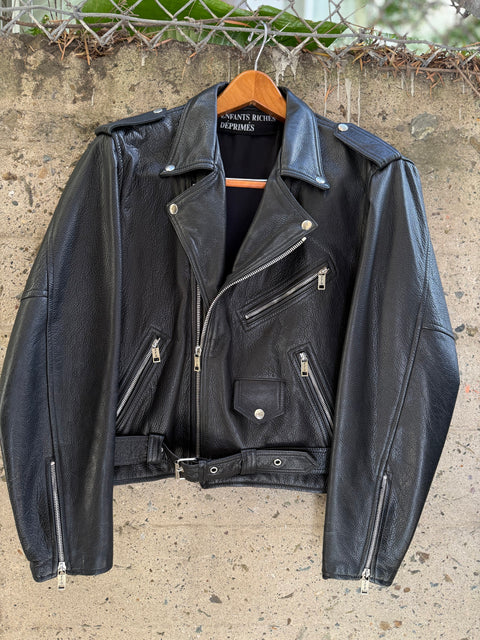 ENFANTS RICHES DEPRIMES ERD SS2015 L Black Graphic Leather Biker Jacket