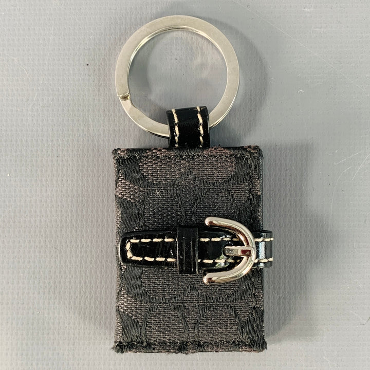 COACH Black Silver Logo Canvas Leather Photo Holder Keychain