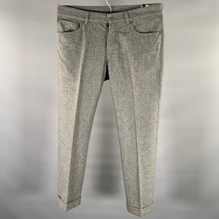BRUNELLO CUCINELLI Size 32 Gray Heather Wool Button Fly Casual Pants