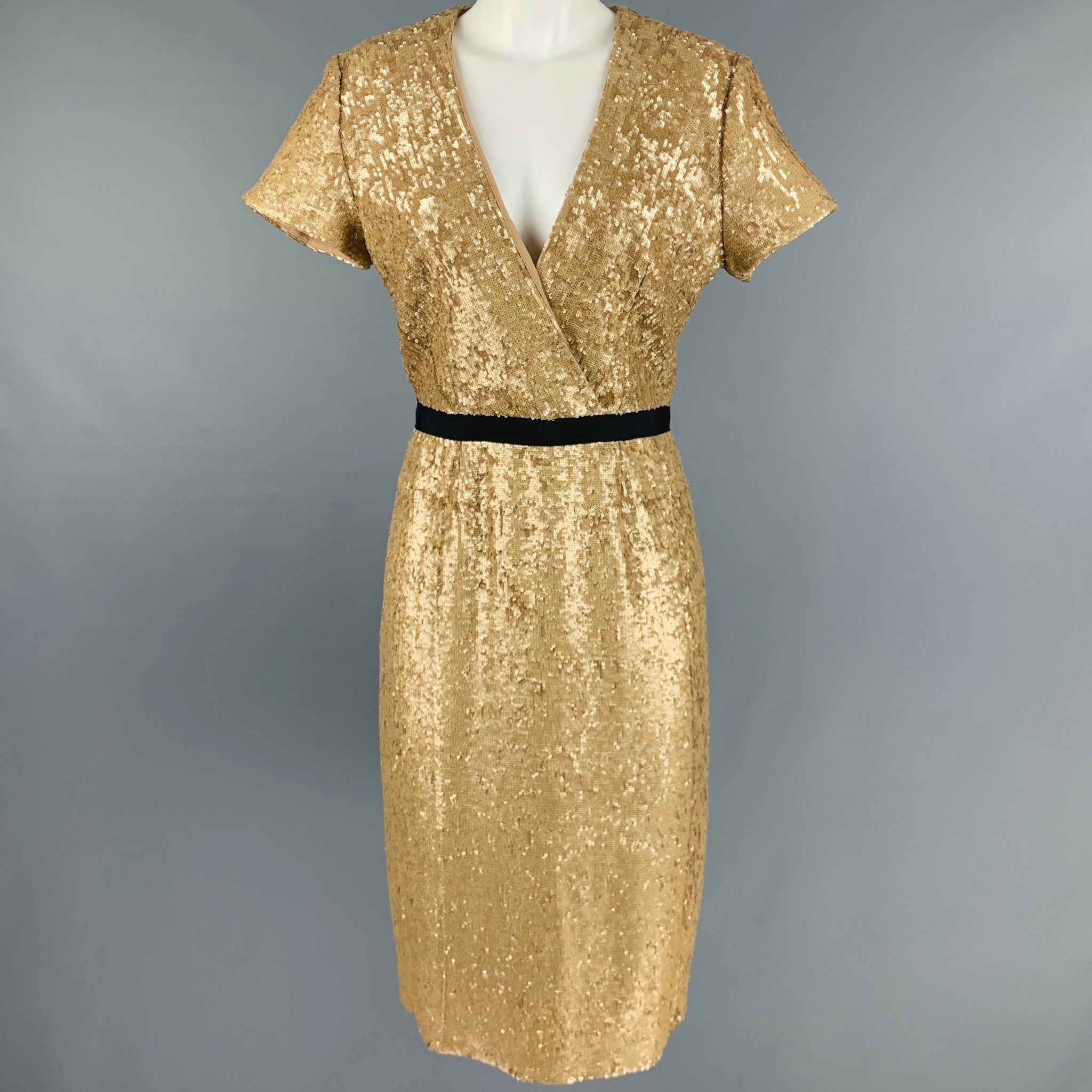 BURBERRY LONDON Size 8 Gold Viscose Blend Sequined Cocktail Dress Sui Generis Designer Consignment BURBERRY LONDON Size 8 Gold Viscose Blend Sequined Cocktail Dress Sui Generis Designer Consignment