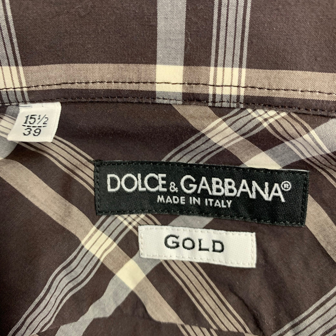 DOLCE & GABBANA Size S Brown Grey Plaid Cotton Two Pockets Long Sleeve Shirt