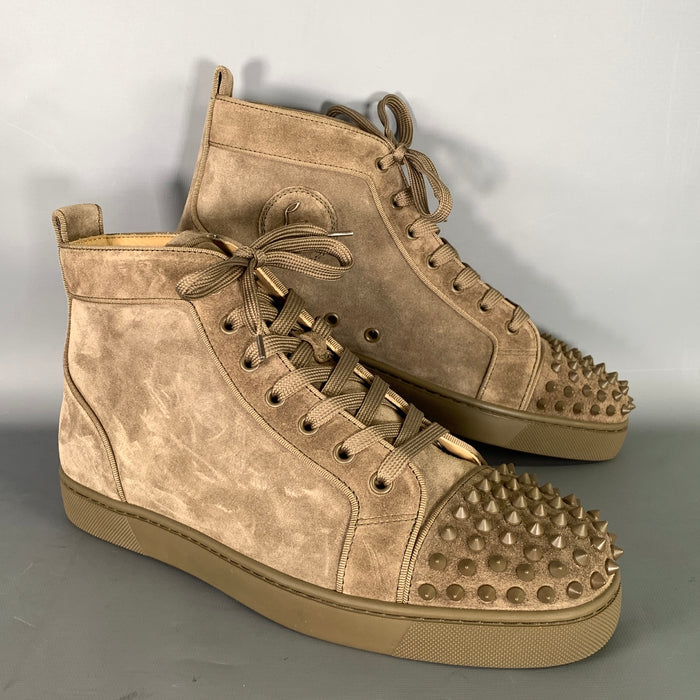 CHRISTIAN LOUBOUTIN Size 10 Brown Spikes Leather High Top Sneakers