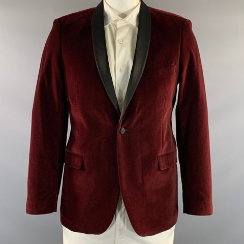 ADOLFO Chest Size 42 Burgundy Black Velvet Cotton Shawl Lapel Sport Coat