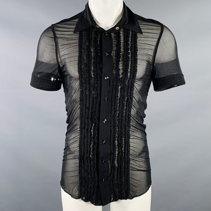 JEAN PAUL GAULTIER Size S Black Ruffled Polyamide Blend Short Sleeve Shirt