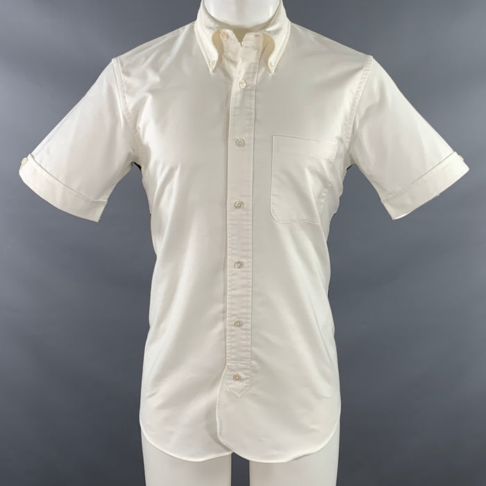 BLACK FLEECE Size M White Navy Cotton One Pocket Short Sleeve Shirt