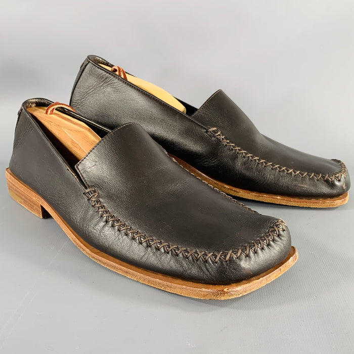 LOUIS VUITTON Size 9.5 Black Leather Slip On Loafers