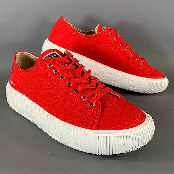 VERSACE Size 9 Red Canvas Lace Up Sneakers