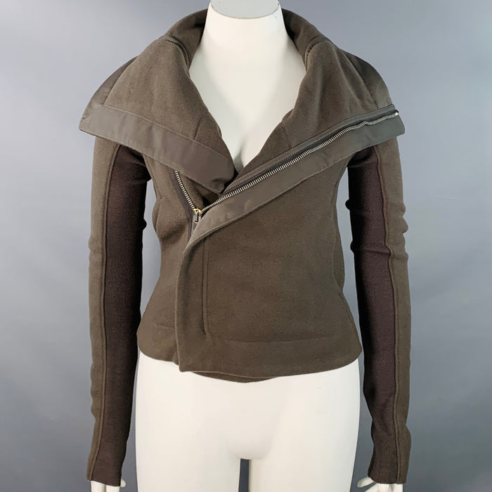 RICK OWENS Size 10 Brown Virgin Wool Blend Lambskin Zip Up Jacket