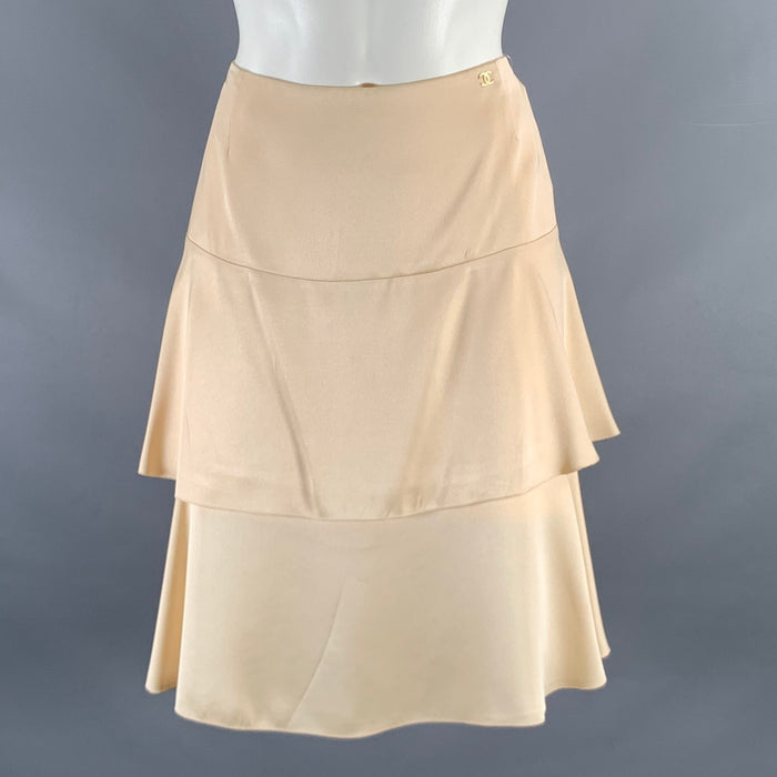 CHANEL Size 4 Beige Silk Layered Below Knee Skirt