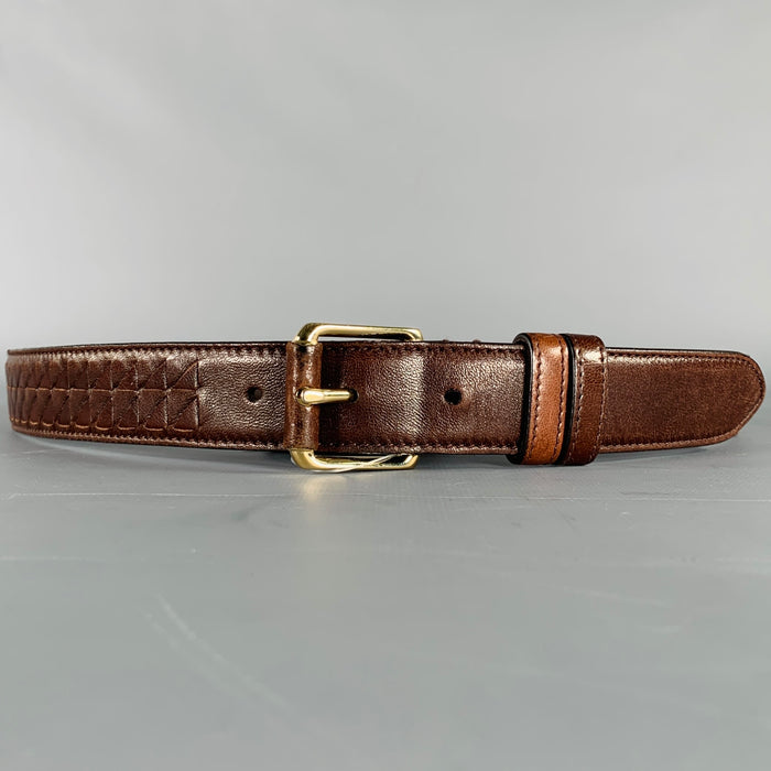 BOTTEGA VENETA Size 34 Brown Gold Woven Leather Belt