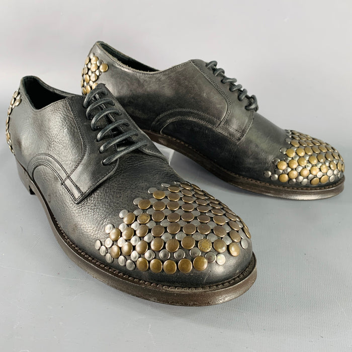 DOLCE & GABBANA Size 10 Black Silver Brass Studded Leather Lace-Up Shoes