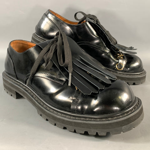 MARNI Size 11 Black Leather Eyelash Lace Up Shoes