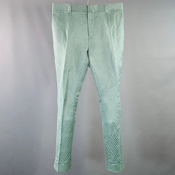 HAIDER ACKERMANN Size 32 Green Herringbone Jacquard Linen Silk Cropped Casual Pants