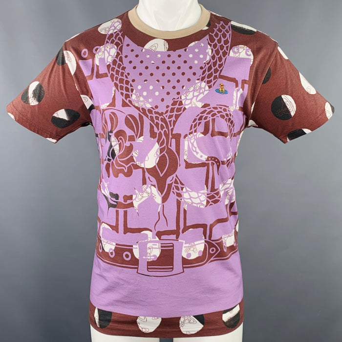 VIVIENNE WESTWOOD Size M Brown Lavender Print Cotton Crew Neck T-shirt