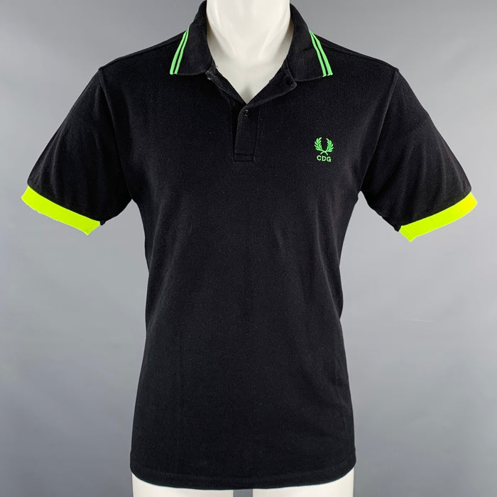 COMME des GARCONS SHIRT Size M Black Neon Yellow Contrast Trim Cotton Pique Polo