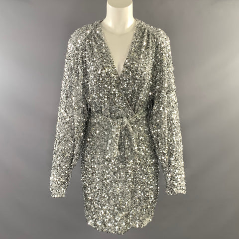 ROTATE Size XS Silver Polyester Sequined Wrap Dress