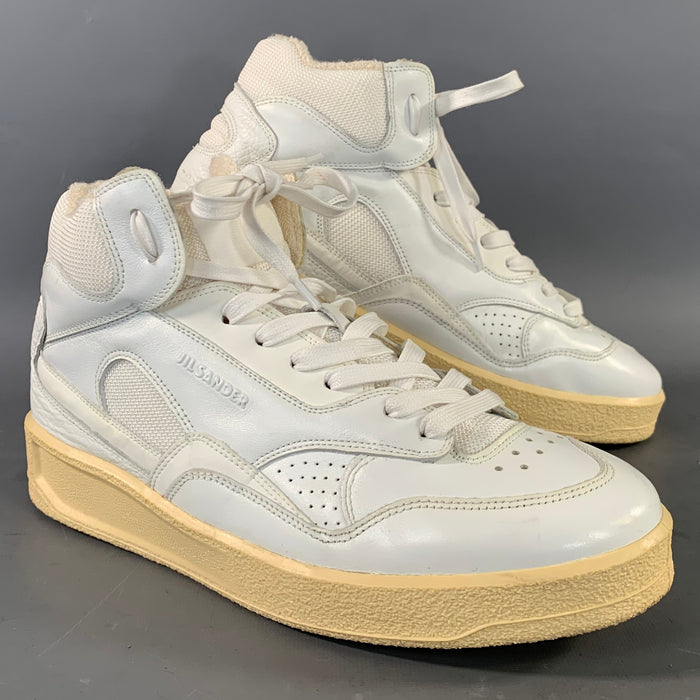 JIL SANDER Size 8 White Leather High Top Sneakers