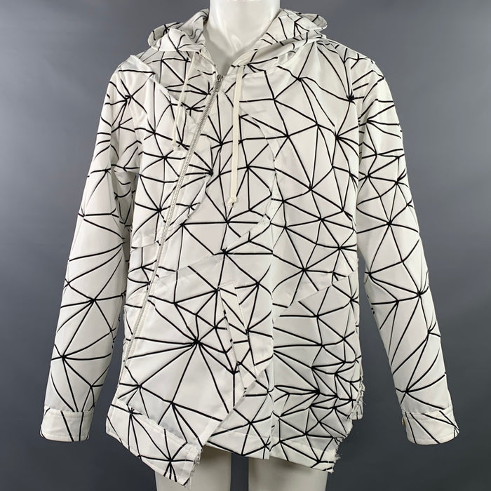 COMME des GARCONS HOMME PLUS 2018 Size S White Black Geometric Deconstructed Hoodie Jacket