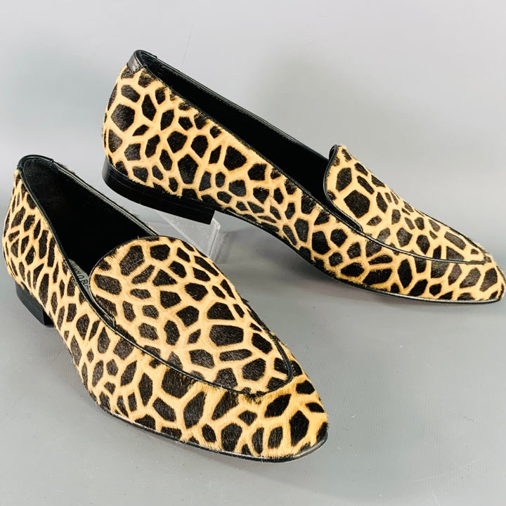 MANOLO BLAHNIK Size 11 Brown Black Pony Hair Giraffe Loafer Flats