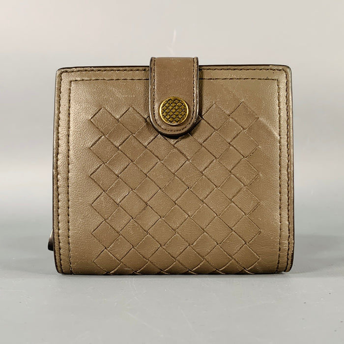 BOTTEGA VENETA Brown Woven Leather Intrecciato Small Flap Wallet