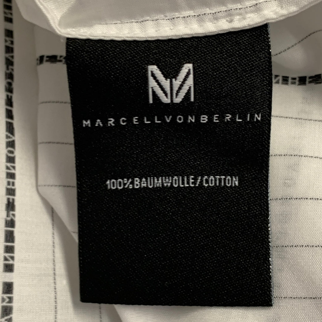 MARCELL VON BERLIN Size 36 White Black Logo Pinstripe Cotton Oversized Long Sleeve Shirt