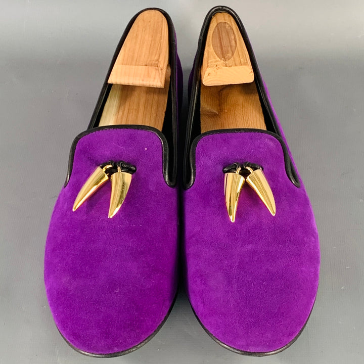 GIUSEPPE ZANOTTI Size 9 Purple Suede Slip On Metal Tassel Loafers