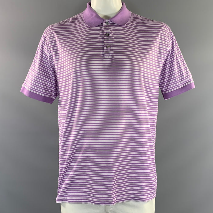 RALPH LAUREN Size XL Purple White Stripe Cotton Polo